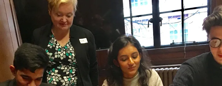 Fiona Twycross at the Economic Inclusion roadshow in Camden Town Hall with school students