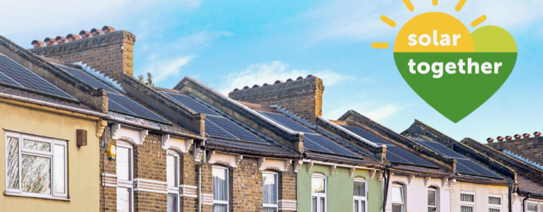 Row of houses with solar panels