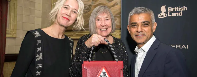 Margaret Calvert receiving Lifetime Achievement Medal at the London Design Festival