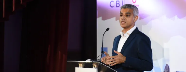 Mayor Sadiq Khan speaking to the Confederation of British Industry
