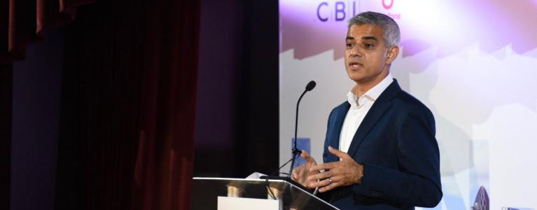 Mayor Sadiq Khan speaking to the Confederation of British Industry