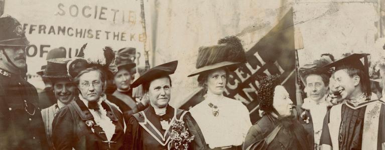  and others at a suffrage demonstration, circa 1910. Image credit: LSE Library
