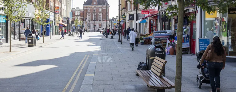 People waking on a highstreet