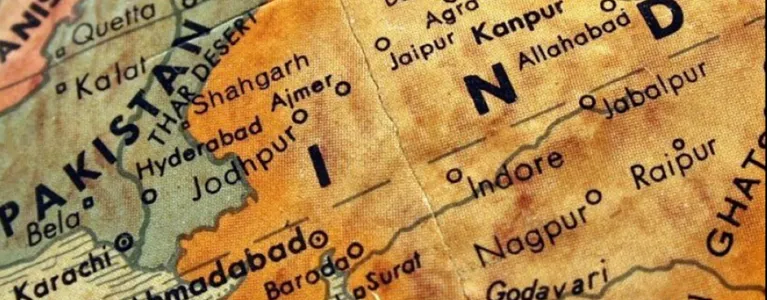 Pakistan and Indian border on a map (detail)