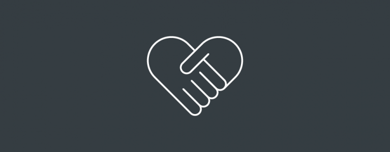 Two hands shake and form a heart representing a strong civil society