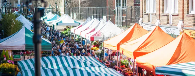 Busy market stalls
