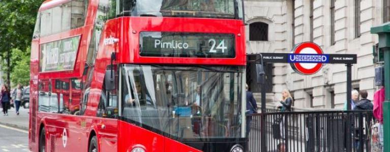 Bus outside a tube station entrance