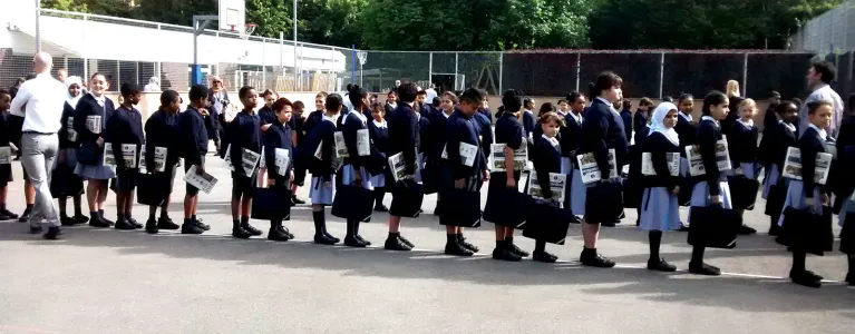 School children lining up