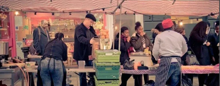 Busy market in Tower Hamlets