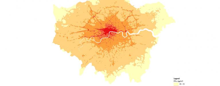 Map showing PM2.5 levels across London