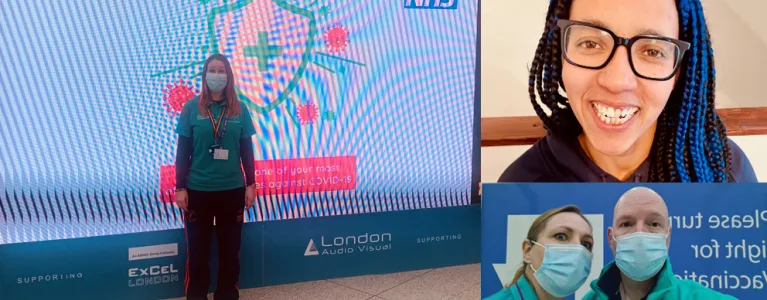 A collage of vaccination centre volunteers