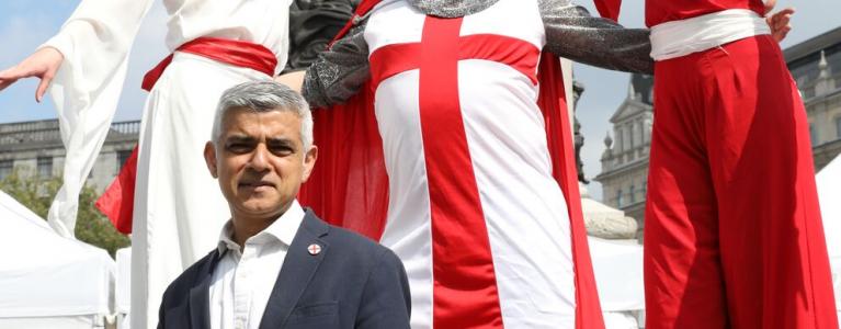 People celebrating St George's day with flags