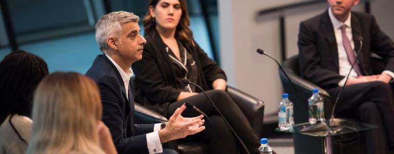 The Mayor, Sadiq Khan discussing housing issues at Cosmopolitan 'Home Made' event in City Hall.