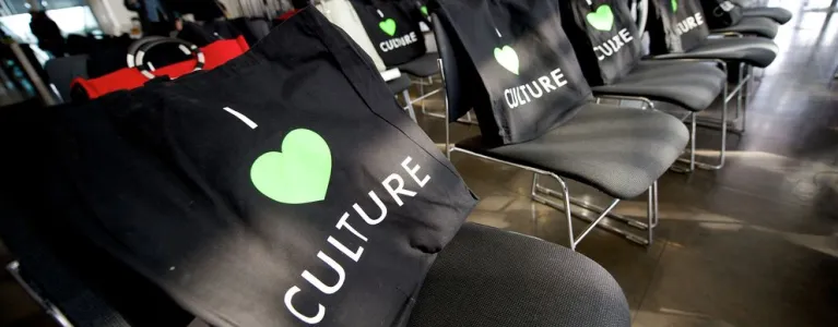 Branded tote bags at a Cultural Workshop in London's Living Room