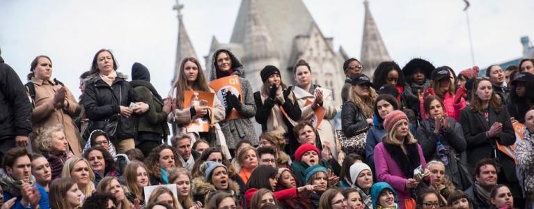 A large group of Women on a march for Women's rights.