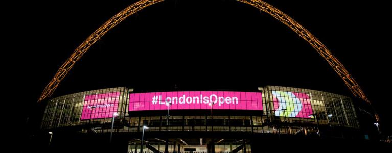 #LondonisOpen display lights up at Wembley Stadium