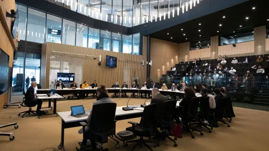 wide shot of the chamber at London's City Hall during Mayor's Question Time
