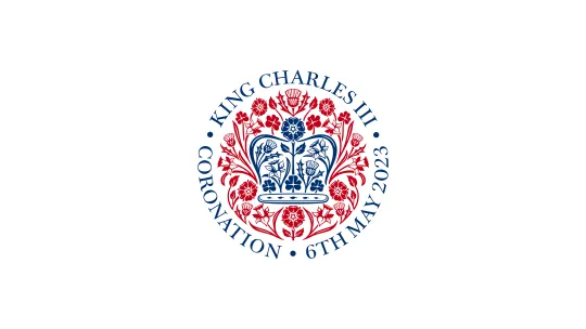 King's coronation white banner with official event logo