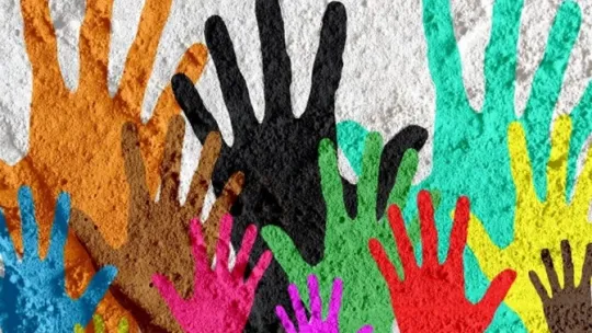 Silhouettes of hands in various colours