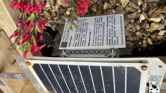 Close up of solar panel with SuDS logger 