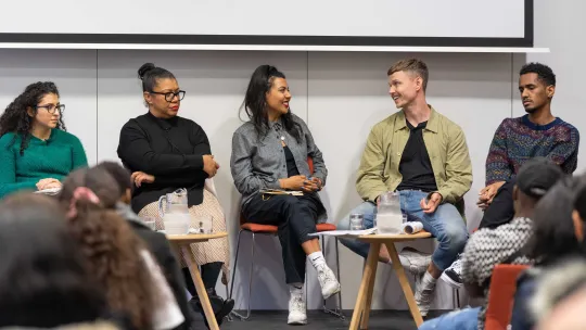 A photo showing a panel of young people discussing digital careers at a Mayor of London event
