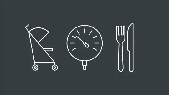 PRAM, CAR ODOMETER, CUTLERY icon