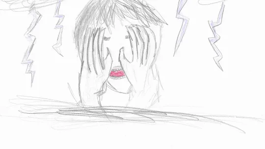 Artwork showing someone crying due to pollution