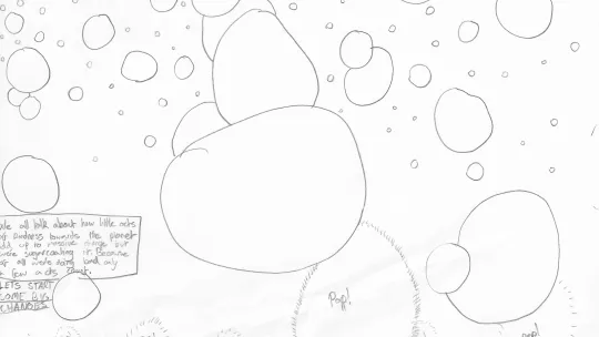 Artwork showing bubbles falling on earth, each one representing an act of kindness
