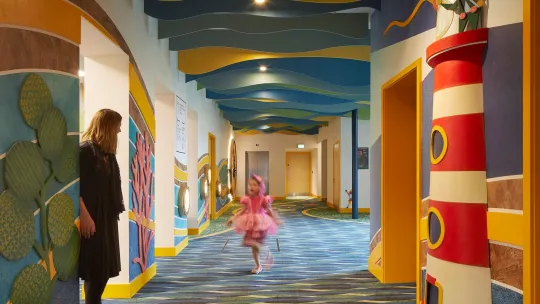 Photo of corridor in Polka Theatre with child running