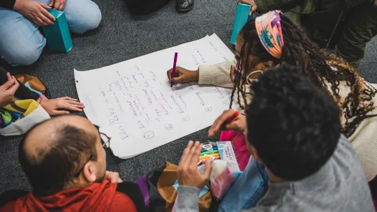 Micro Rainbow theatre lab participants write rules of their perfect community