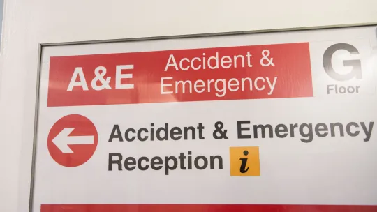 Hospital sign for accident and emergency reception