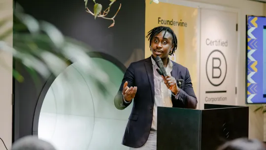 Dare Odumade from Chekkit Technologies pitching his business