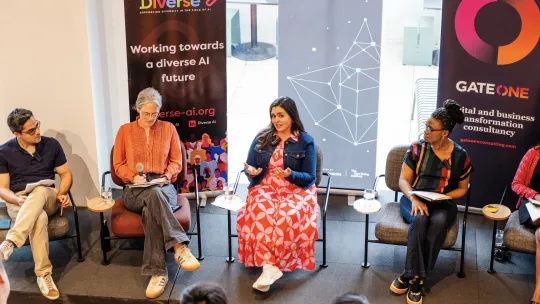 London Data Week panel from Diverse AI discussing whether AI is beneficial to society. Produced for London Data Week by London Office of Technology & Innovation and ODL Agency.