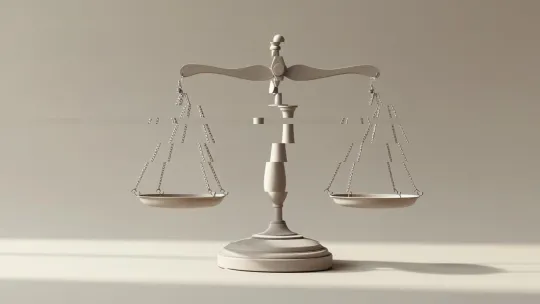 A set of scales, with a fragmented appearance - image generated with AI