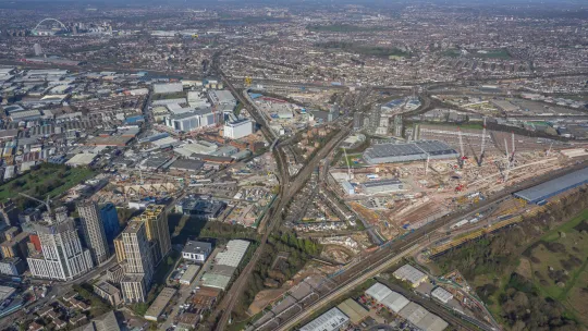 Aerial shot of Old Oak common station and Old Oak opportunity area