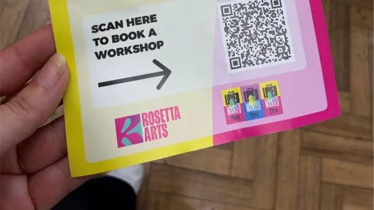 Rosetta Arts Activities Leaflet with QR code to scan for more details