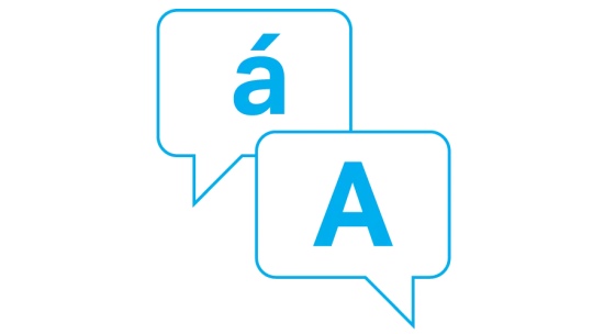 Infographic of speech bubbles with letter 'A' and 'á' in blue