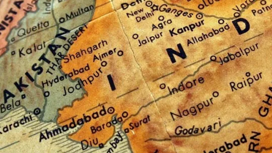 Pakistan and Indian border on a map (detail)