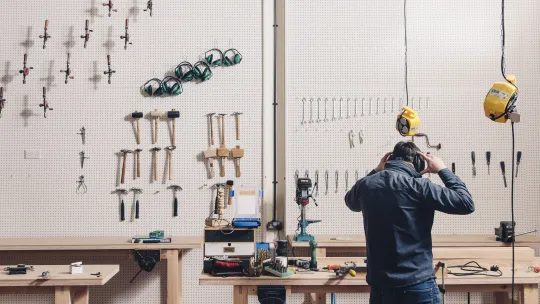 Woodworker working on project