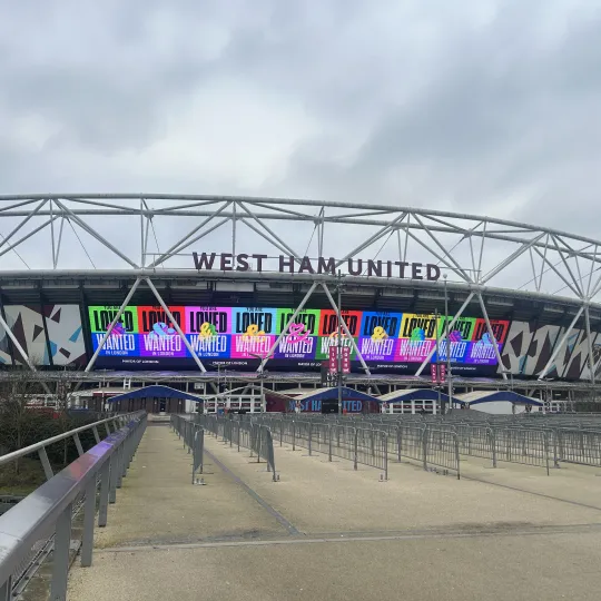 Loved and Wanted campaign posters displayed at West Ham Stadium