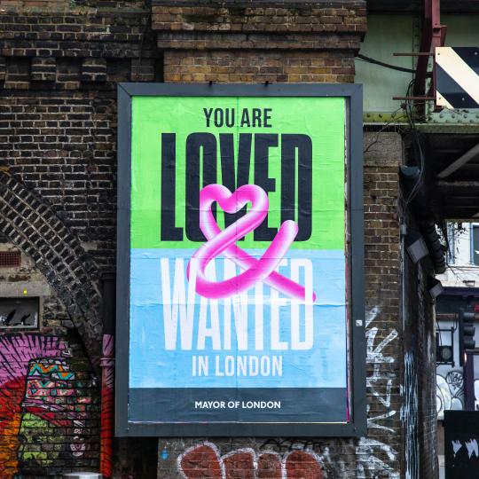 Loved and Wanted campaign poster on Brixton House