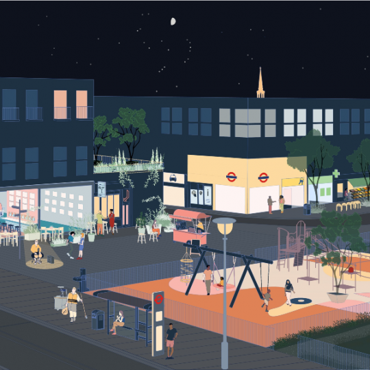 Night time street scene graphic