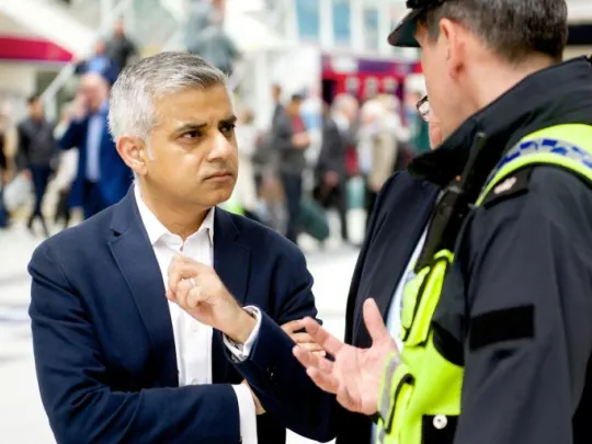 Mayor of London Sadiq Khan talking to police