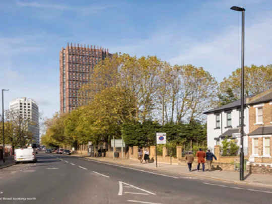 CGI of the proposed development looking north along Park Royal Road from the junction with Victoria Road