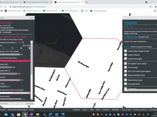 Green Infrastructure Focus map clicking on the hex