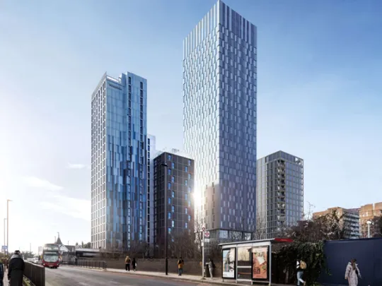 HIE figure 2: CGI of the proposed development looking south-west from Victoria Road Bridge