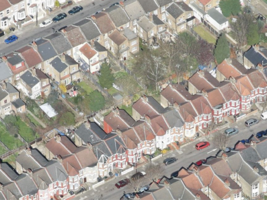 Aerial photograph of terraced street