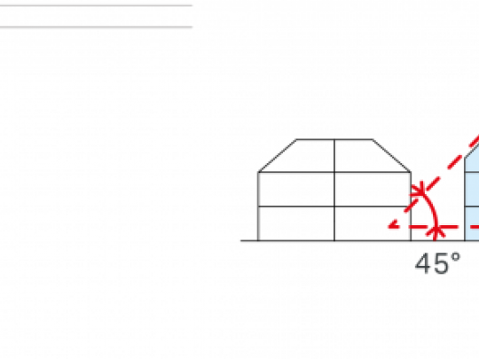 Diagram of rear building line projection with 45 degree angle