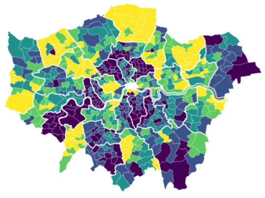 Ward-level map of the overall civic strength scores.