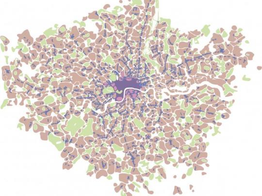 A map of London showing that 90 per cent of Londoners live within ten minutes of their local high street.